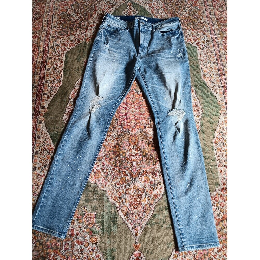 Men's Vintage Pac Sun Stacked Skinny 32x32 Distressed Jeans + Paint Splash